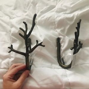 Rustic metal tree branch wall hooks